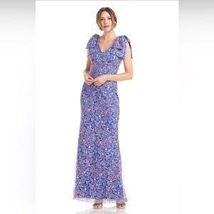 NWT JS Collections Navy/Pink
Flora Bow Sleeve Gown